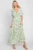 Lime Floral Wrap V-Neck Smocked Waist Maxi Dress sold by Pinkblush