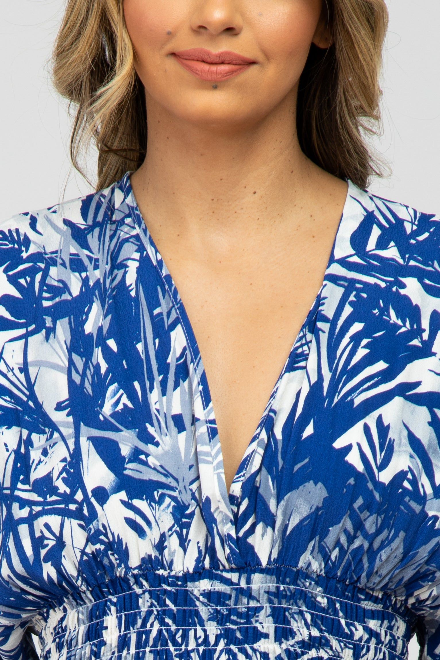 Navy Blue Leaf Print V-Neck Maxi Dress sold by Pinkblush product image thumbnail 5