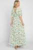Lime Floral Wrap V-Neck Smocked Waist Maxi Dress sold by Pinkblush