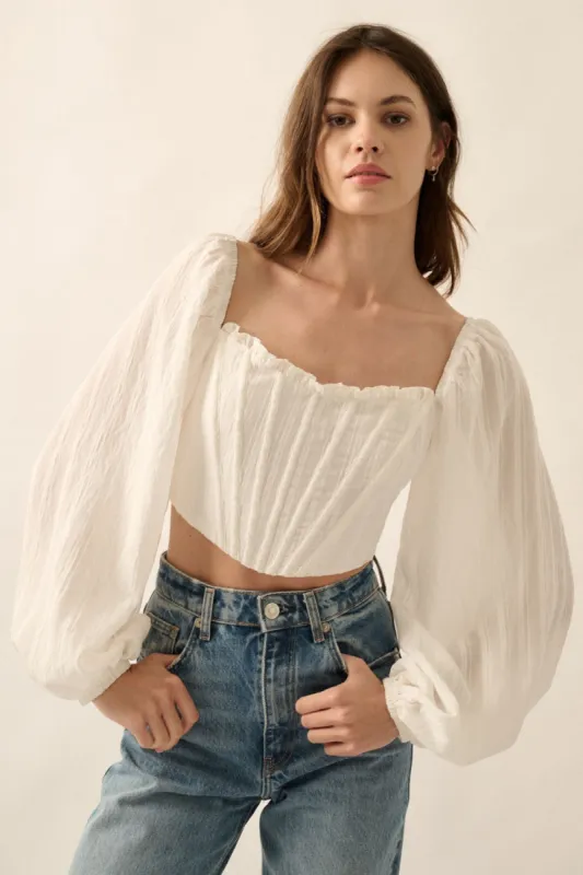 Off White Solid Texture U-Neck Cropped Corset Top sold by Pinkblush