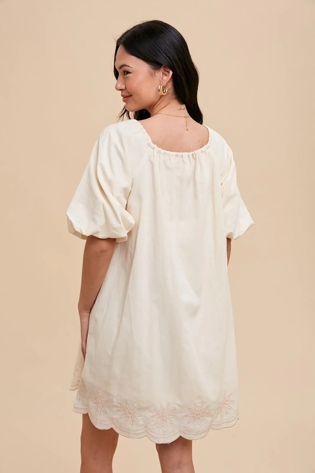 Cream Embroidered Puff Sleeve Dress sold by Pinkblush product image thumbnail 3
