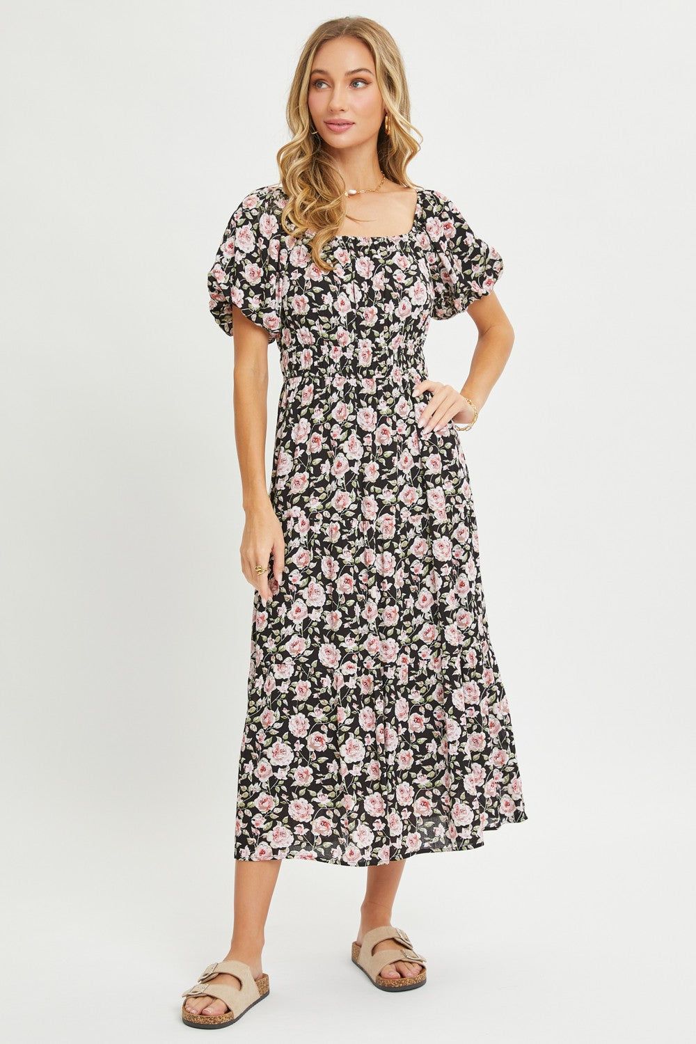 Black Floral Midi Dress sold by Pinkblush
