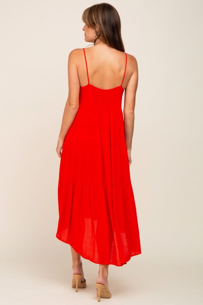 Red Square Neck Tiered Hi-Low Midi Dress sold by Pinkblush product image thumbnail 3