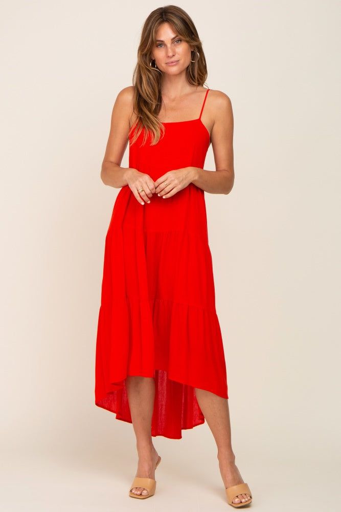 Red Square Neck Tiered Hi-Low Midi Dress sold by Pinkblush product image thumbnail 4