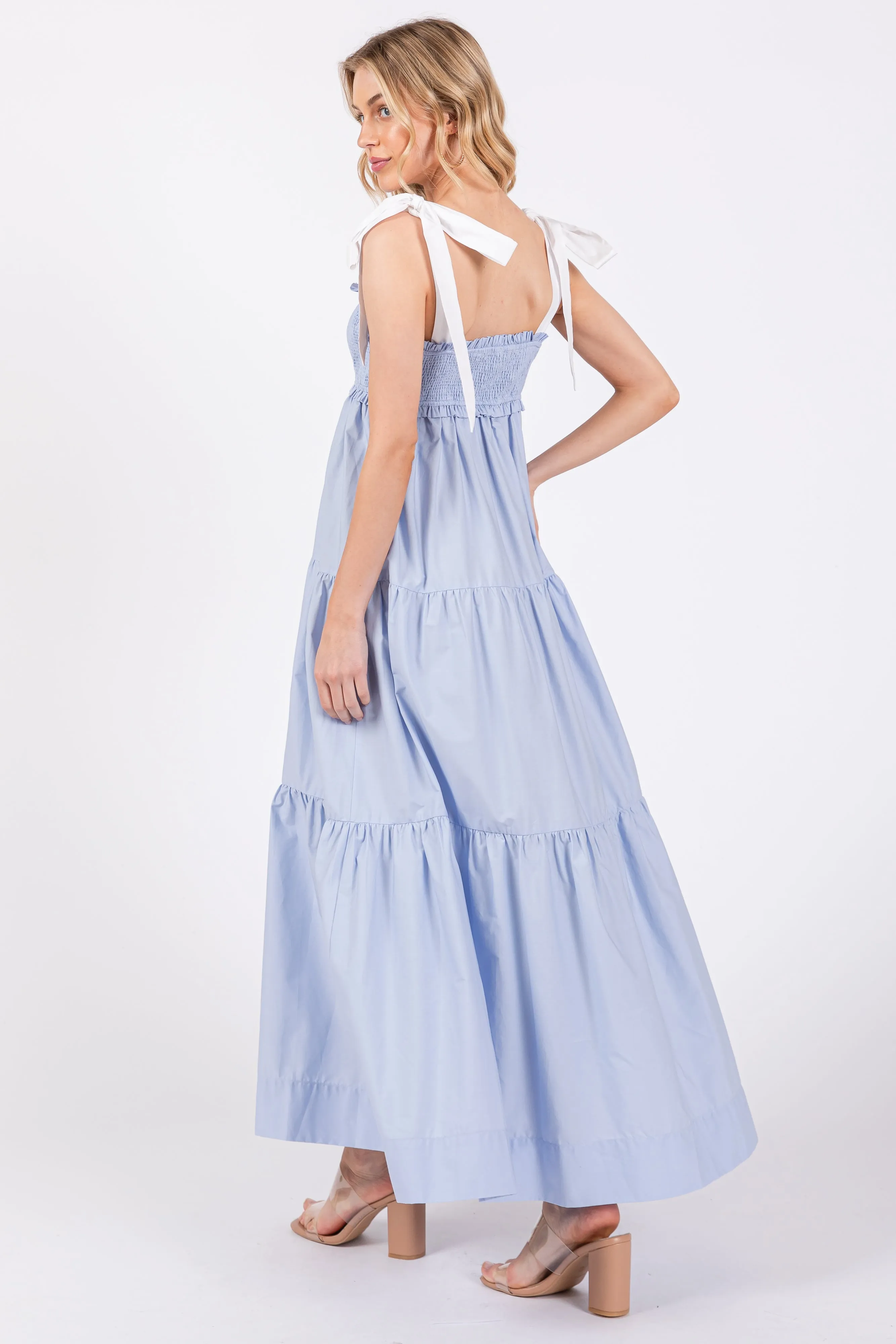 Light Blue Contrast Shoulder Straps Maxi Dress sold by Pinkblush product image thumbnail 3