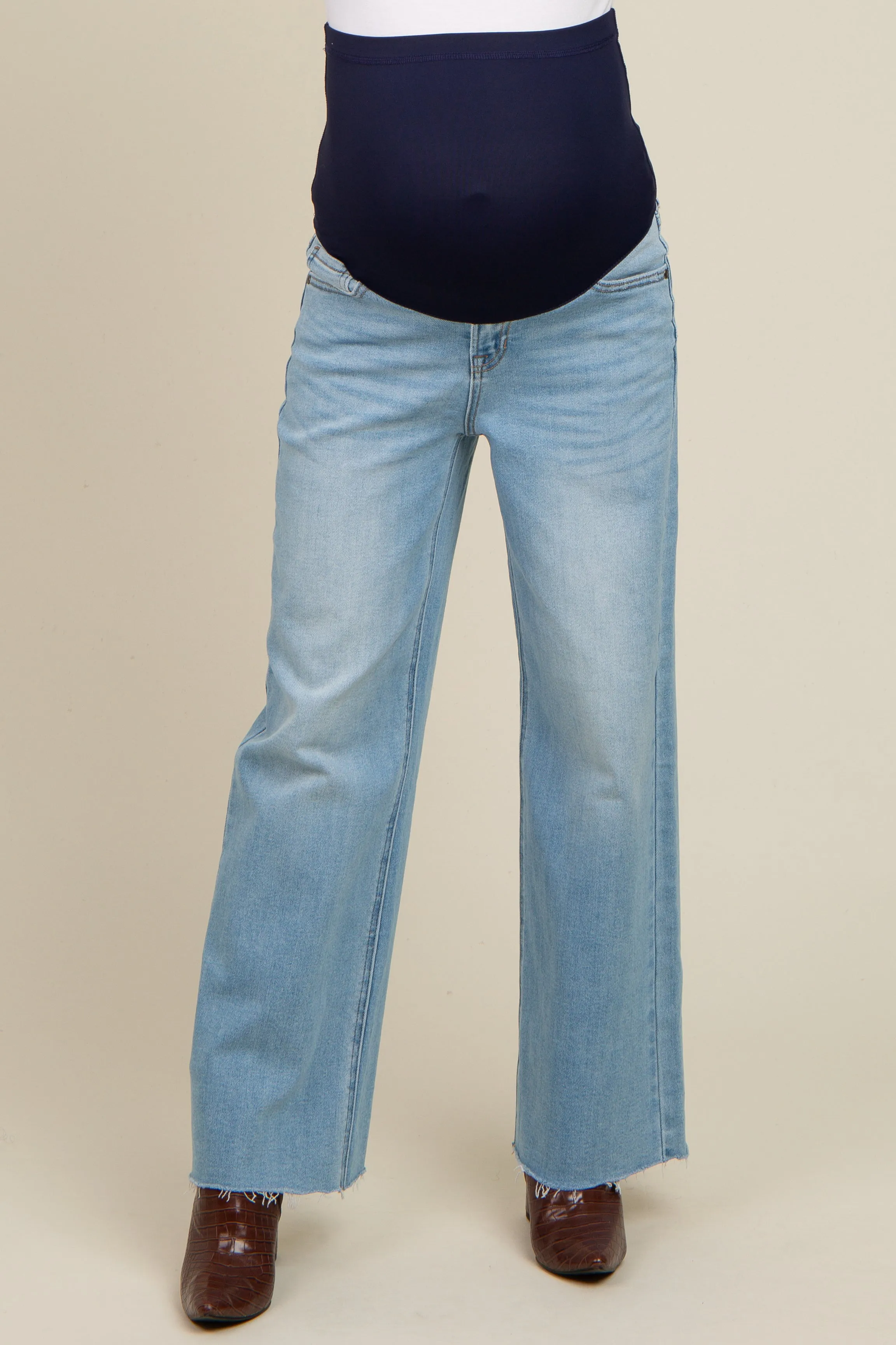 Light Blue Cut Hem Straight Leg Maternity Jeans sold by Pinkblush product image thumbnail 3