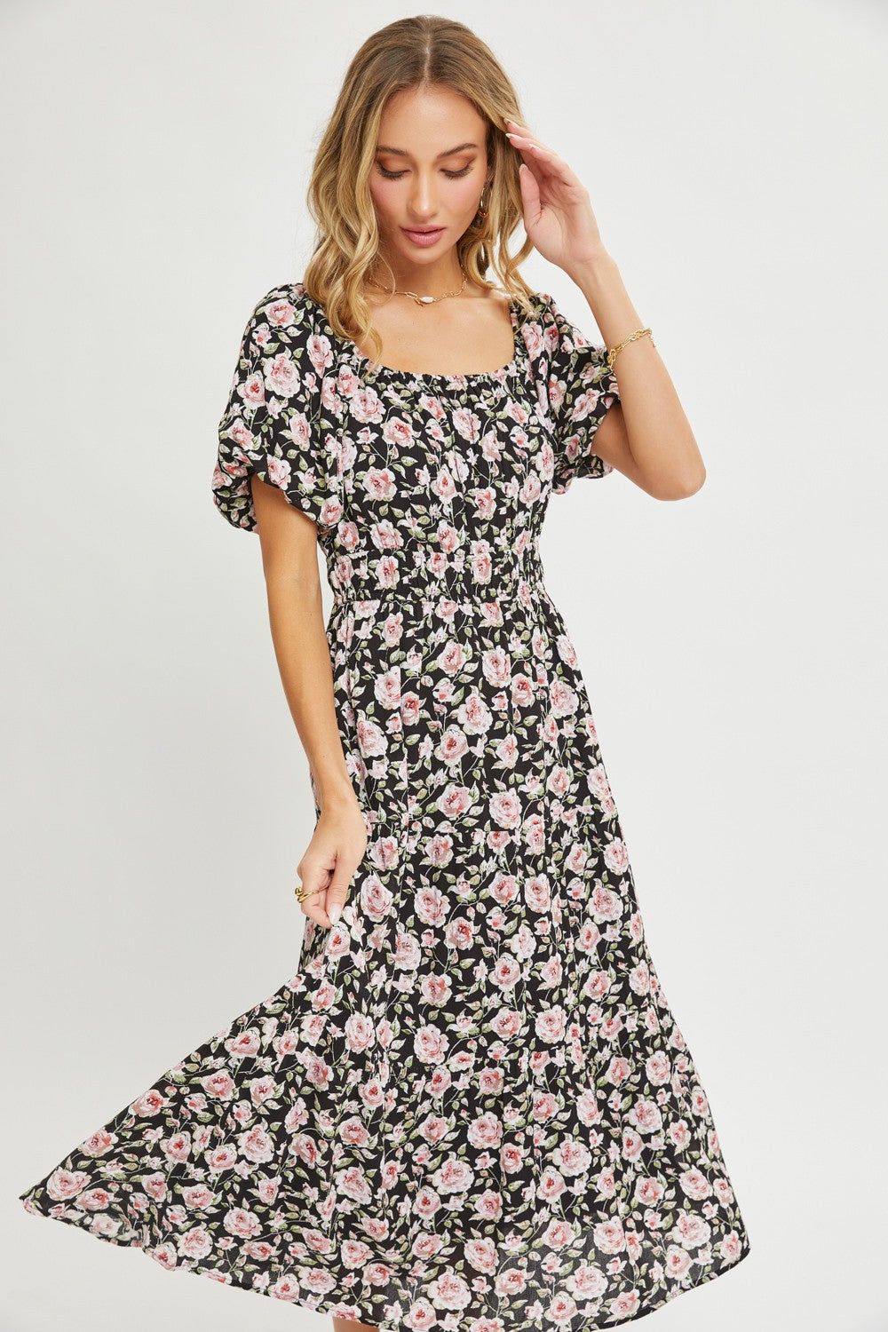 Black Floral Midi Dress sold by Pinkblush product image thumbnail 3