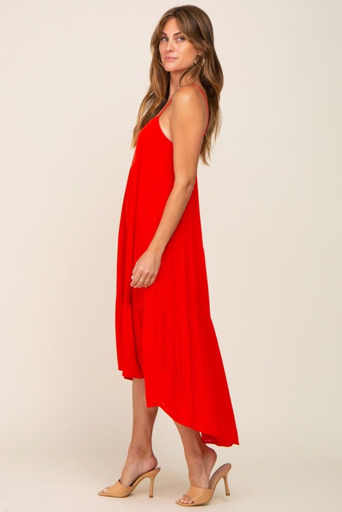 Red Square Neck Tiered Hi-Low Midi Dress sold by Pinkblush product image thumbnail 2