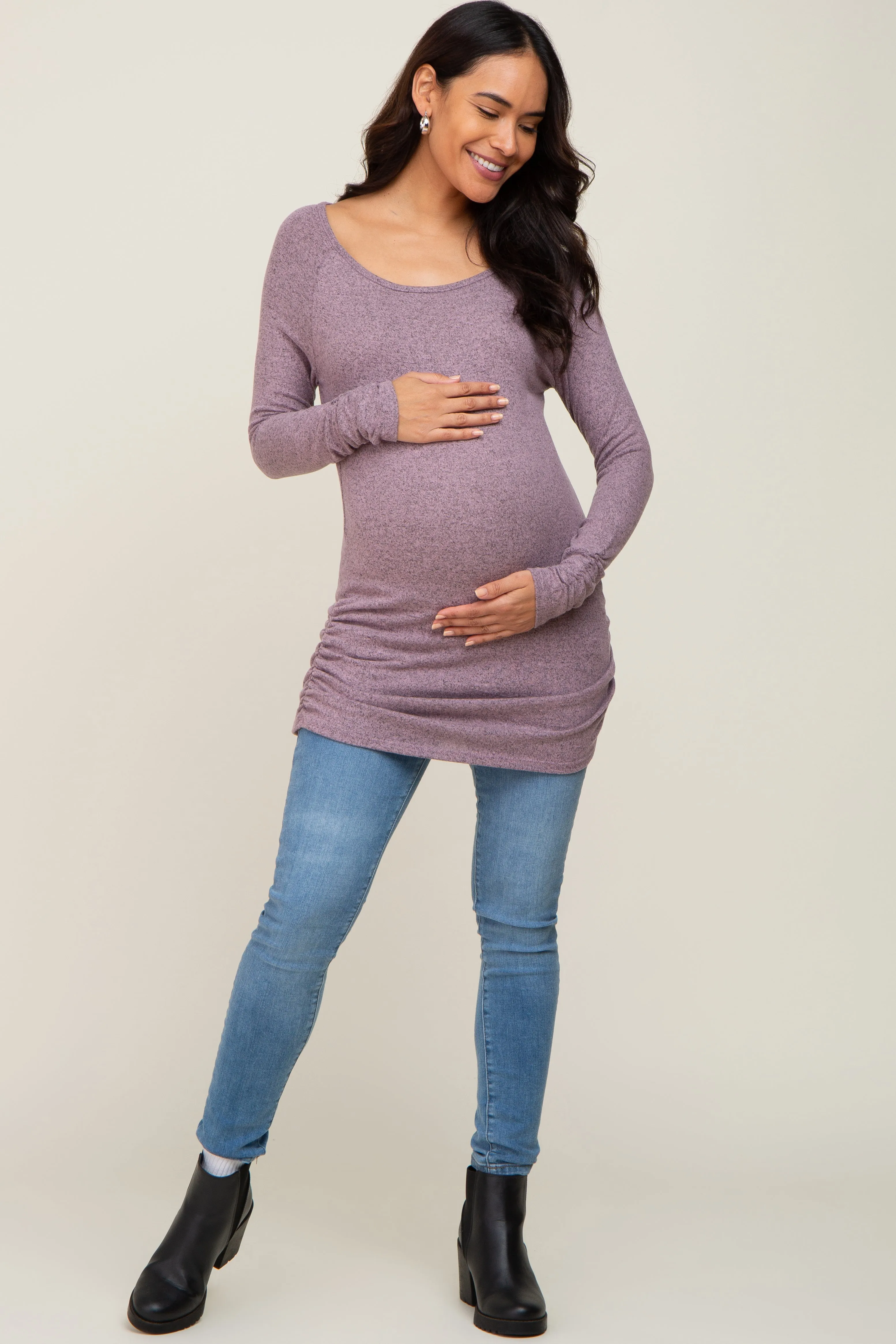 Mauve Brushed Knit Ruched Maternity Top sold by Pinkblush product image thumbnail 4