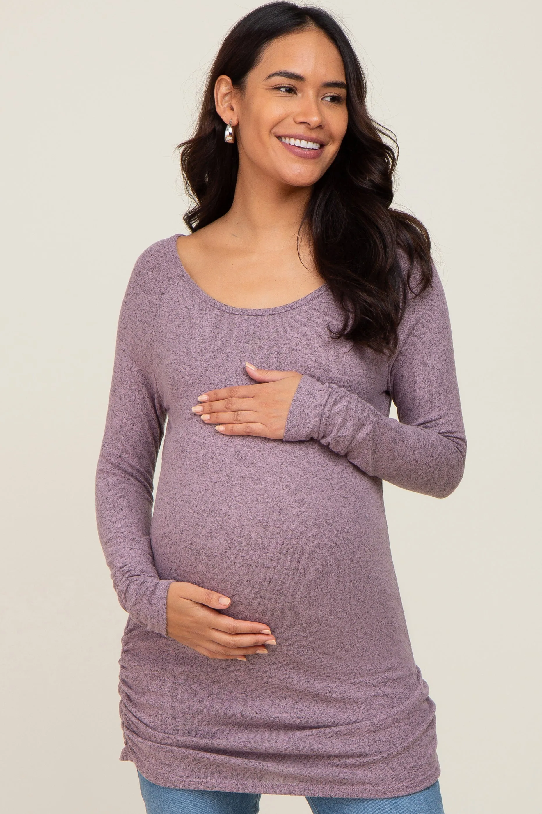 Mauve Brushed Knit Ruched Maternity Top sold by Pinkblush