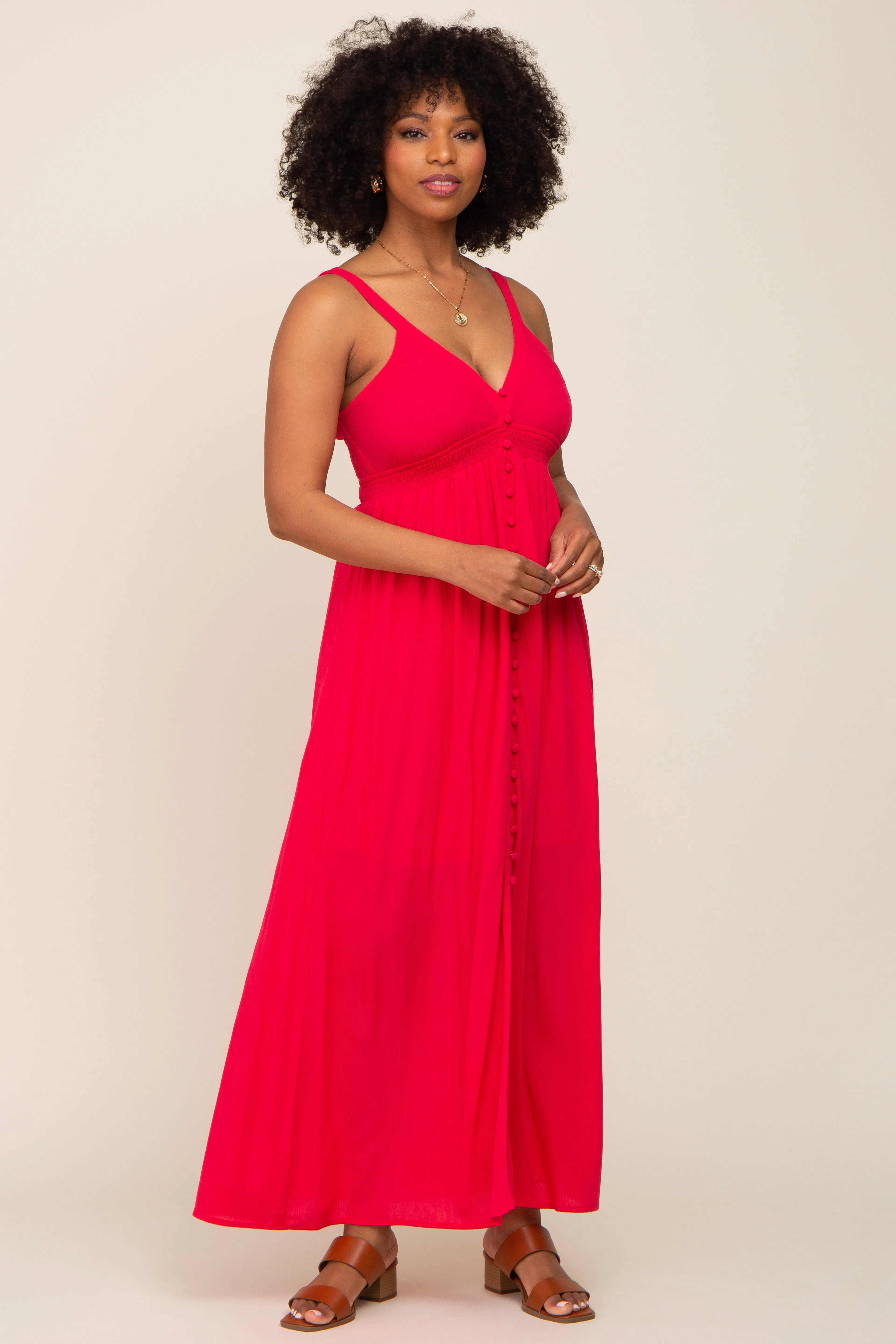 Fuchsia Button Front Accent Maxi Dress sold by Pinkblush product image thumbnail 4