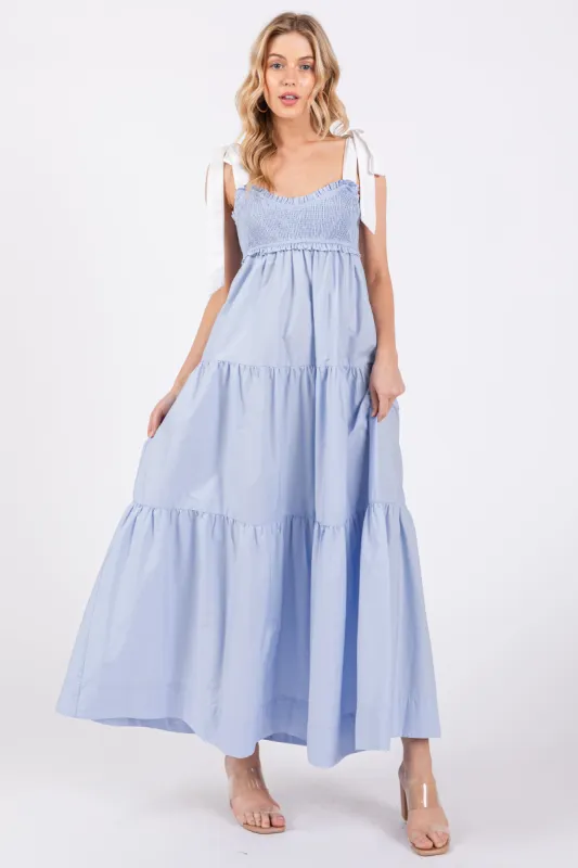 Light Blue Contrast Shoulder Straps Maxi Dress sold by Pinkblush