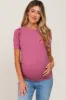 Mauve Ribbed Ruched Fitted Maternity Top sold by Pinkblush