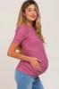 Mauve Ribbed Ruched Fitted Maternity Top sold by Pinkblush