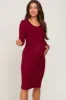 Burgundy Brushed Knit Long Sleeve Maternity Wrap Nursing Dress sold by Pinkblush