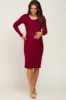 Burgundy Brushed Knit Long Sleeve Maternity Wrap Nursing Dress sold by Pinkblush