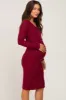 Burgundy Brushed Knit Long Sleeve Maternity Wrap Nursing Dress sold by Pinkblush