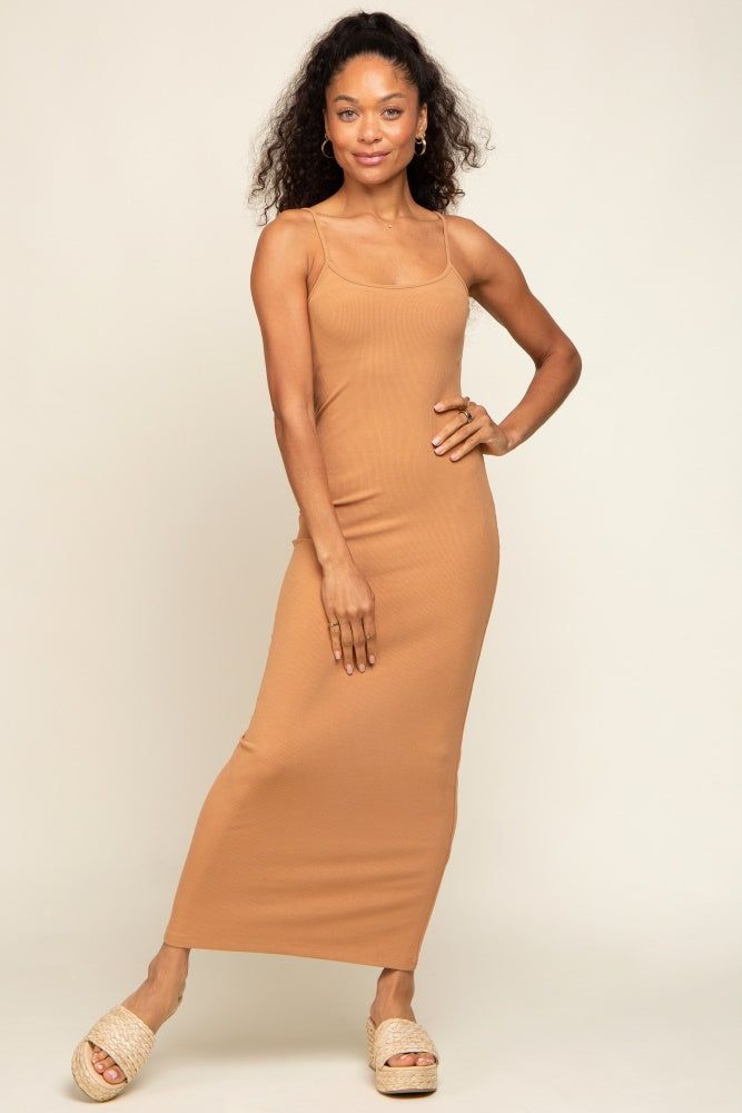 Camel Ribbed Basic Midi Dress sold by Pinkblush product image thumbnail 4