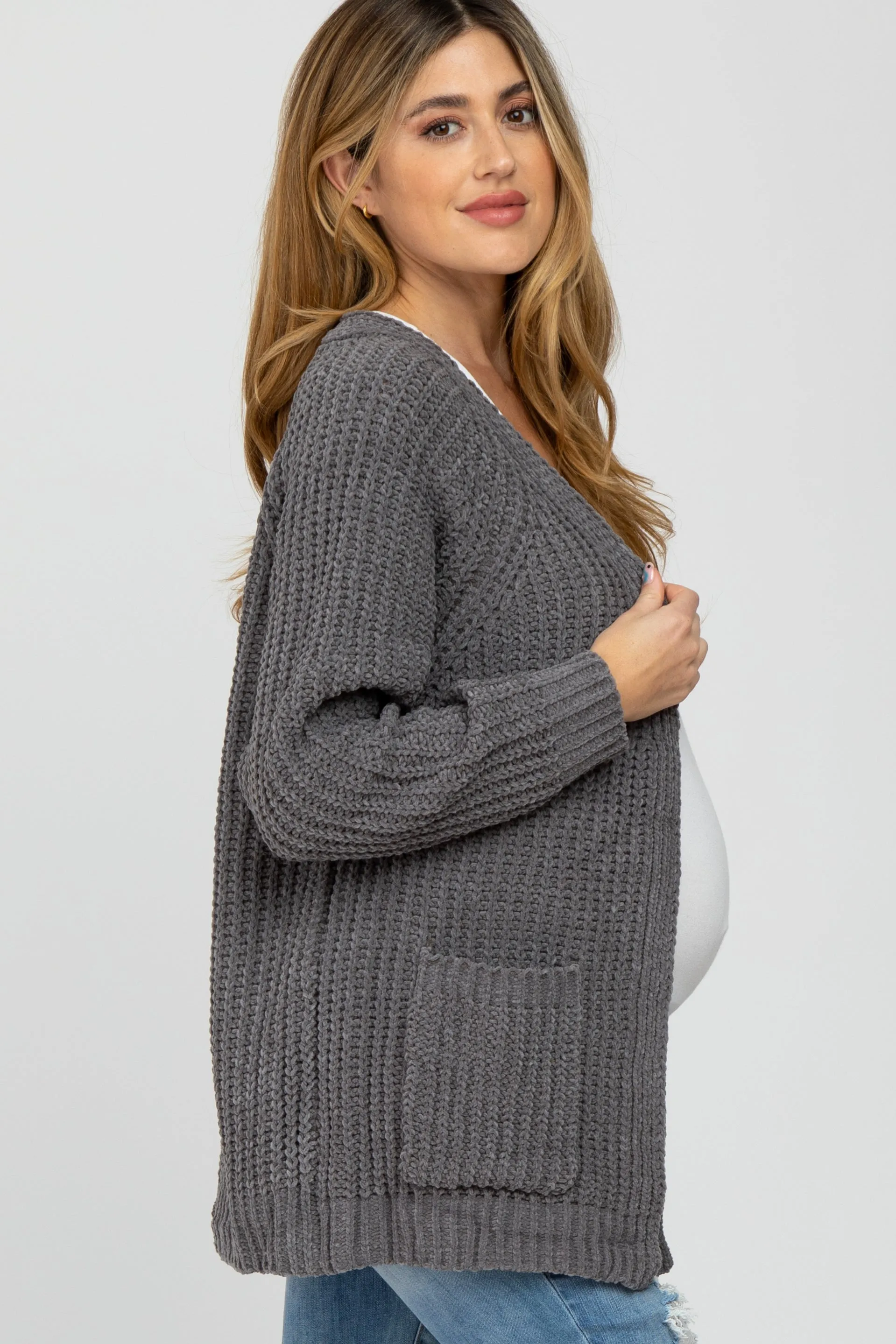 Charcoal Ribbed Cable Knit Maternity Cardigan sold by Pinkblush product image thumbnail 2