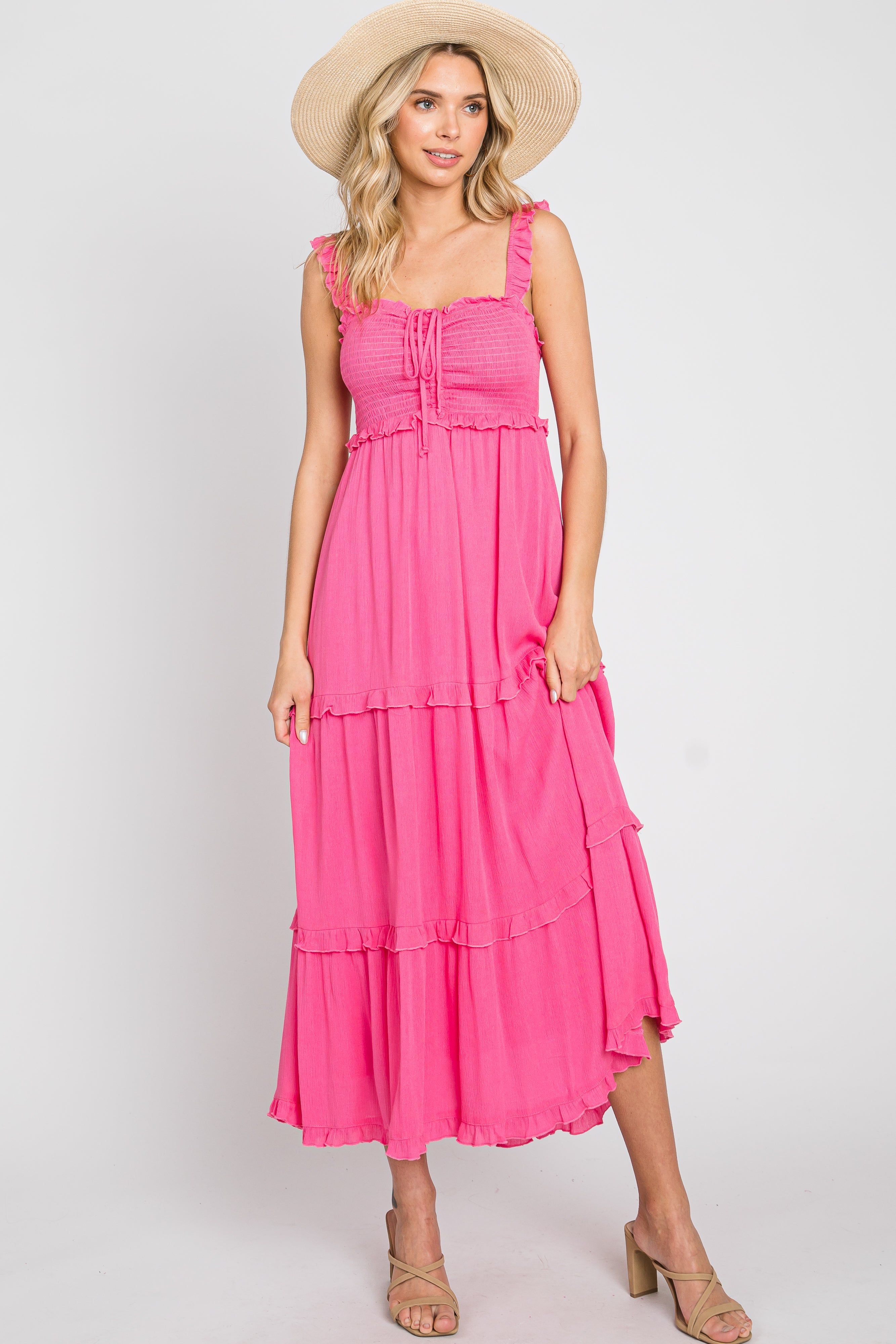 Pink Ruffle Accent Midi Dress sold by Pinkblush