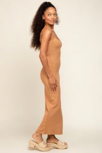 Camel Ribbed Basic Midi Dress sold by Pinkblush