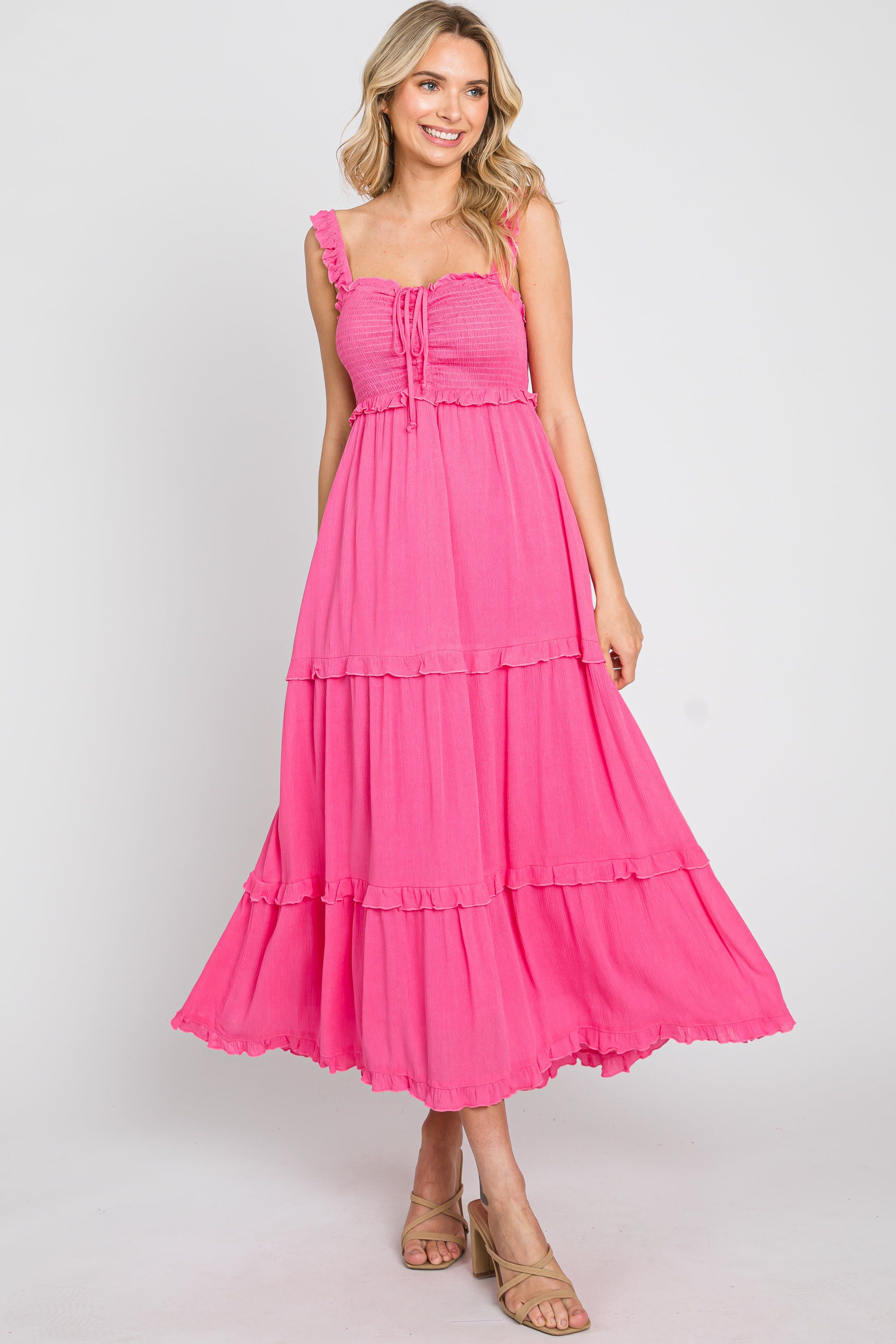 Pink Ruffle Accent Midi Dress sold by Pinkblush product image thumbnail 2