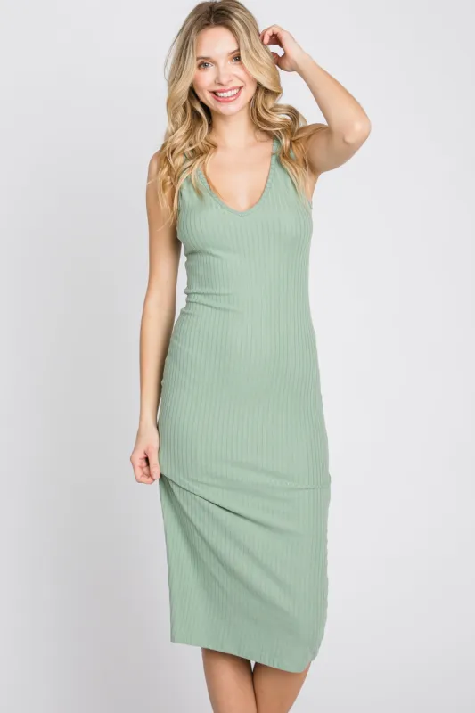 Mint Sleeveless Ribbed Knit Fitted Dress sold by Pinkblush