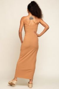 Camel Ribbed Basic Midi Dress sold by Pinkblush