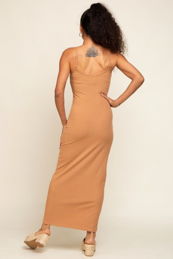 Camel Ribbed Basic Midi Dress sold by Pinkblush product image thumbnail 3