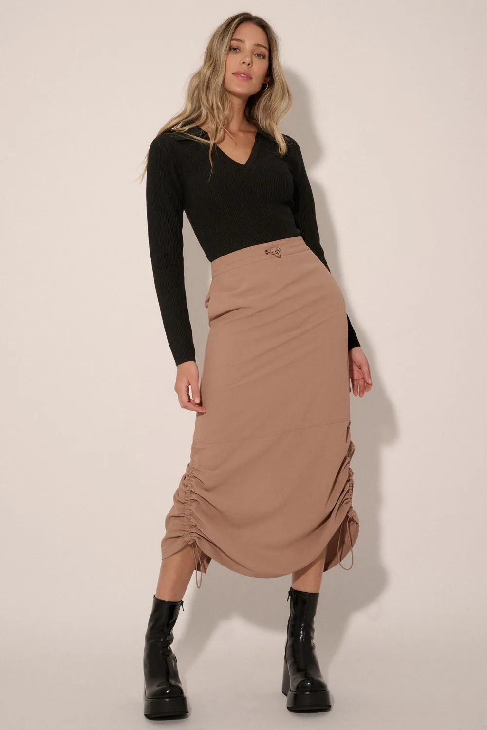 Black Fitted Rib Knit Collar V Neck Sweater Top sold by Pinkblush