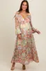 Multi-Color Floral Metallic Striped Tiered Long Puff Sleeve Maternity Maxi Dress sold by Pinkblush