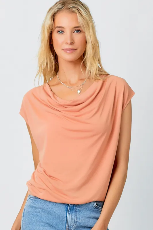 Coral Cowl Neck Top sold by Pinkblush