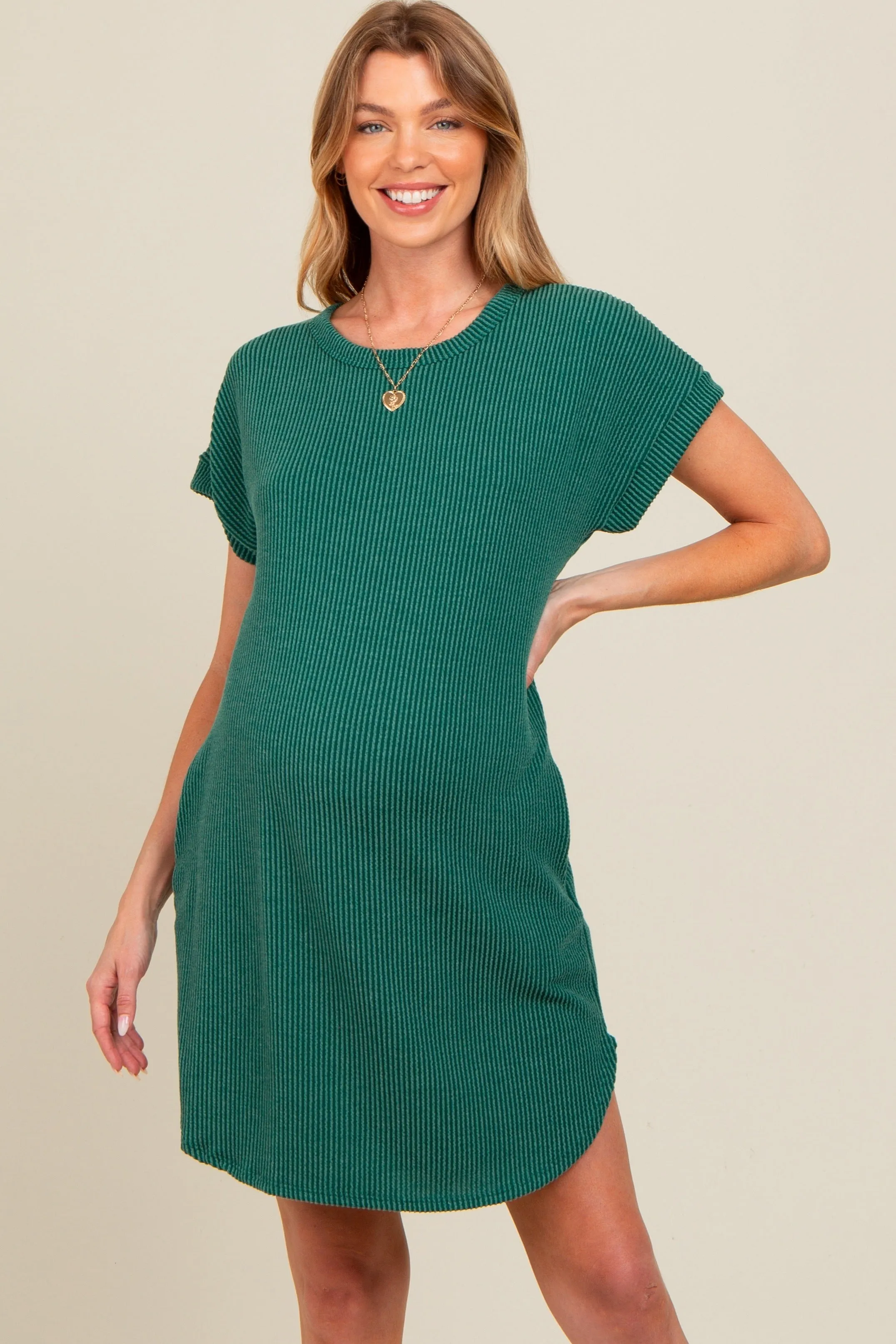 Forest Green Ribbed Round Hem Maternity Dress sold by Pinkblush product image thumbnail 3