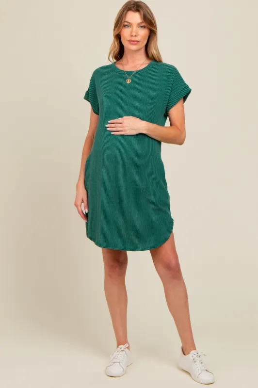 Forest Green Ribbed Round Hem Maternity Dress sold by Pinkblush