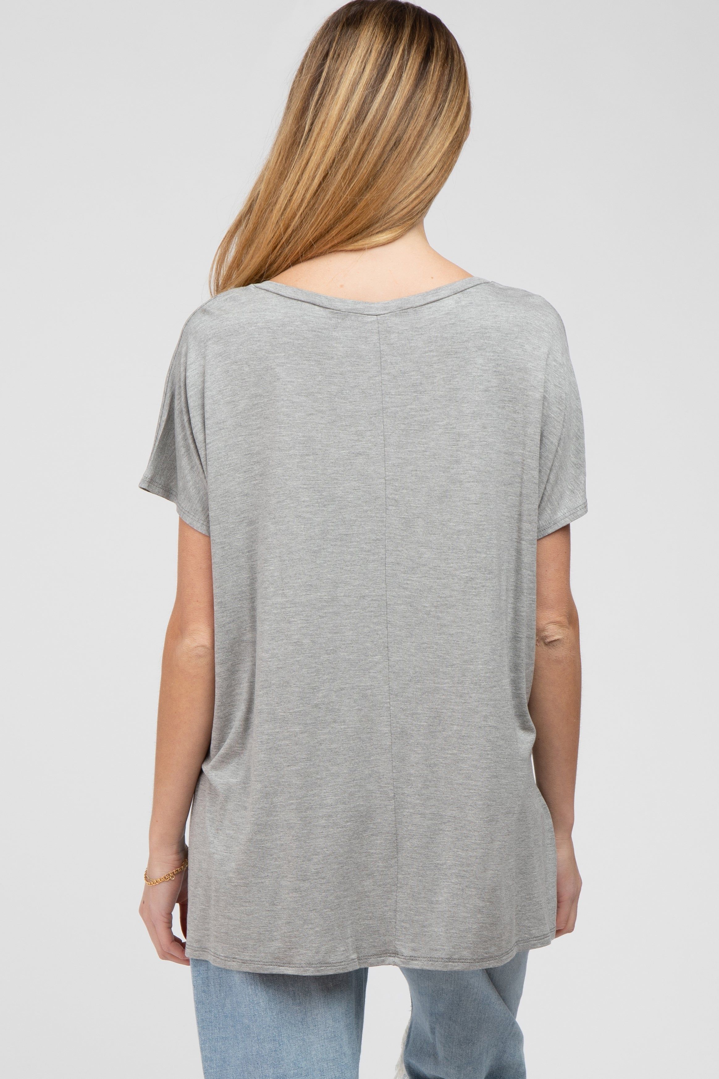 Heather Grey V-Neck Oversized Maternity Short Sleeve Top sold by Pinkblush product image thumbnail 3