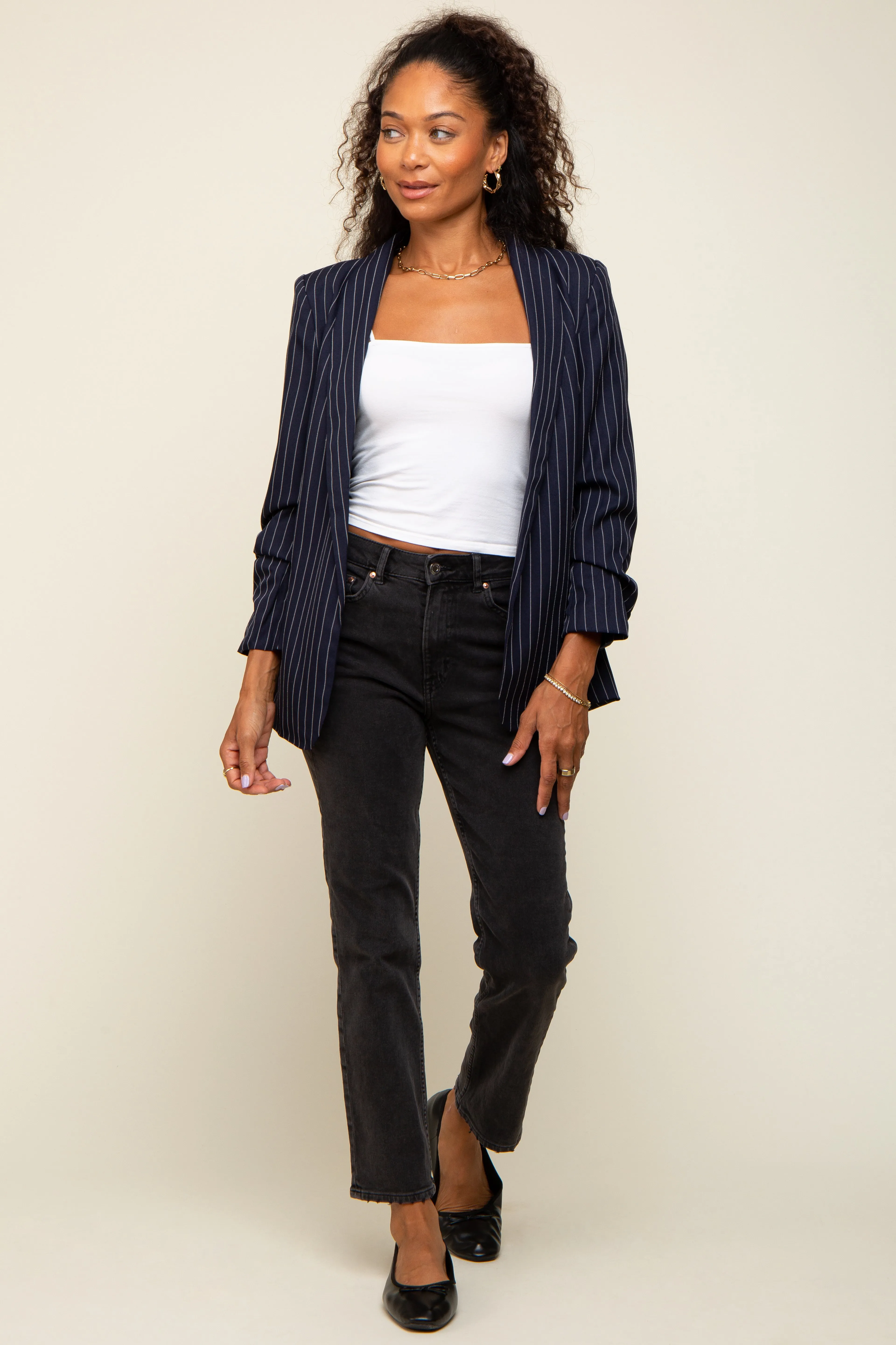 Navy Blue Pinstriped Blazer sold by Pinkblush product image thumbnail 4