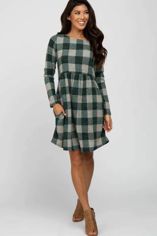 Forest Green Plaid Knit Dress made by Hello MIZ