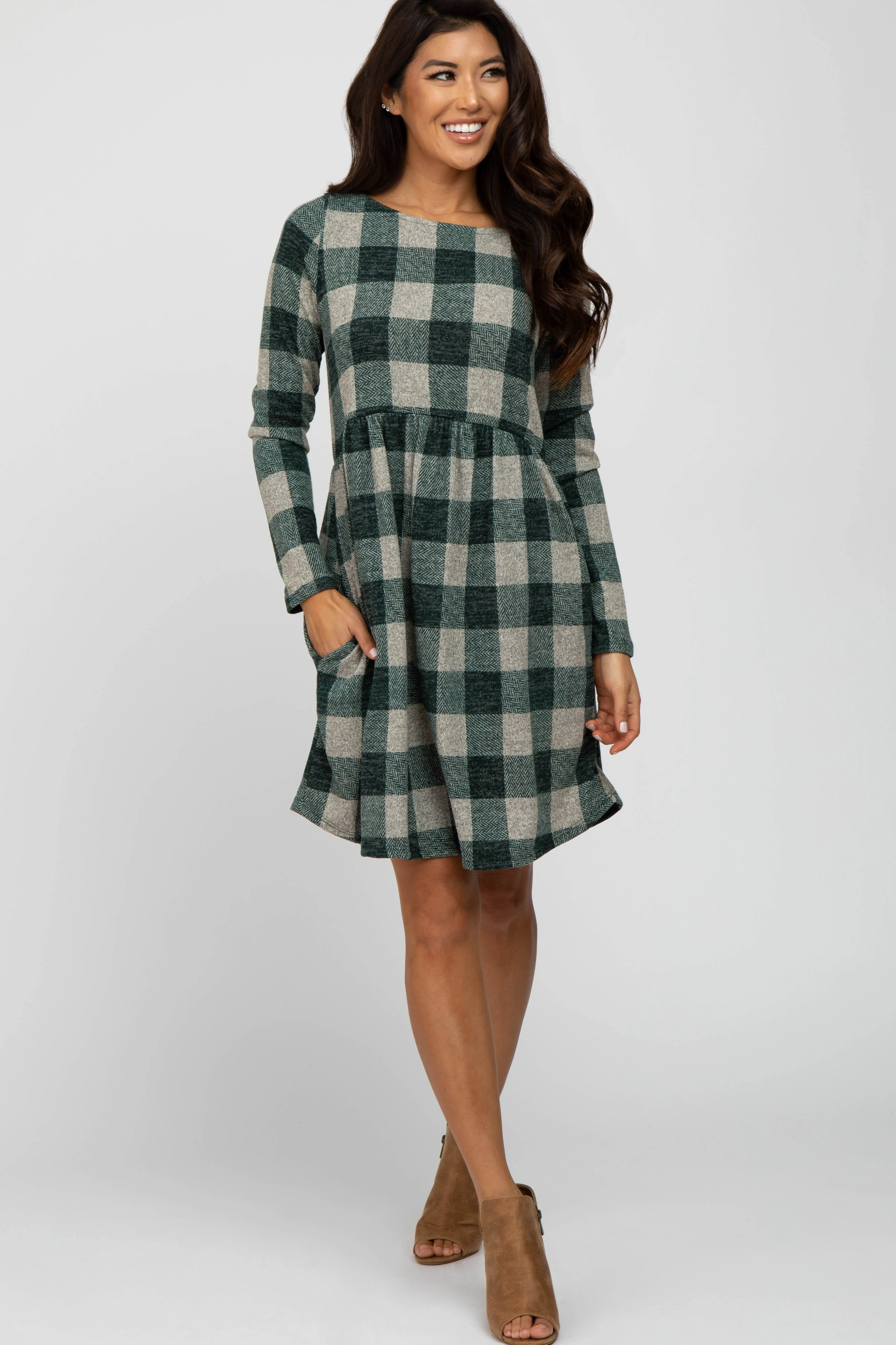 Forest Green Plaid Knit Dress sold by Pinkblush