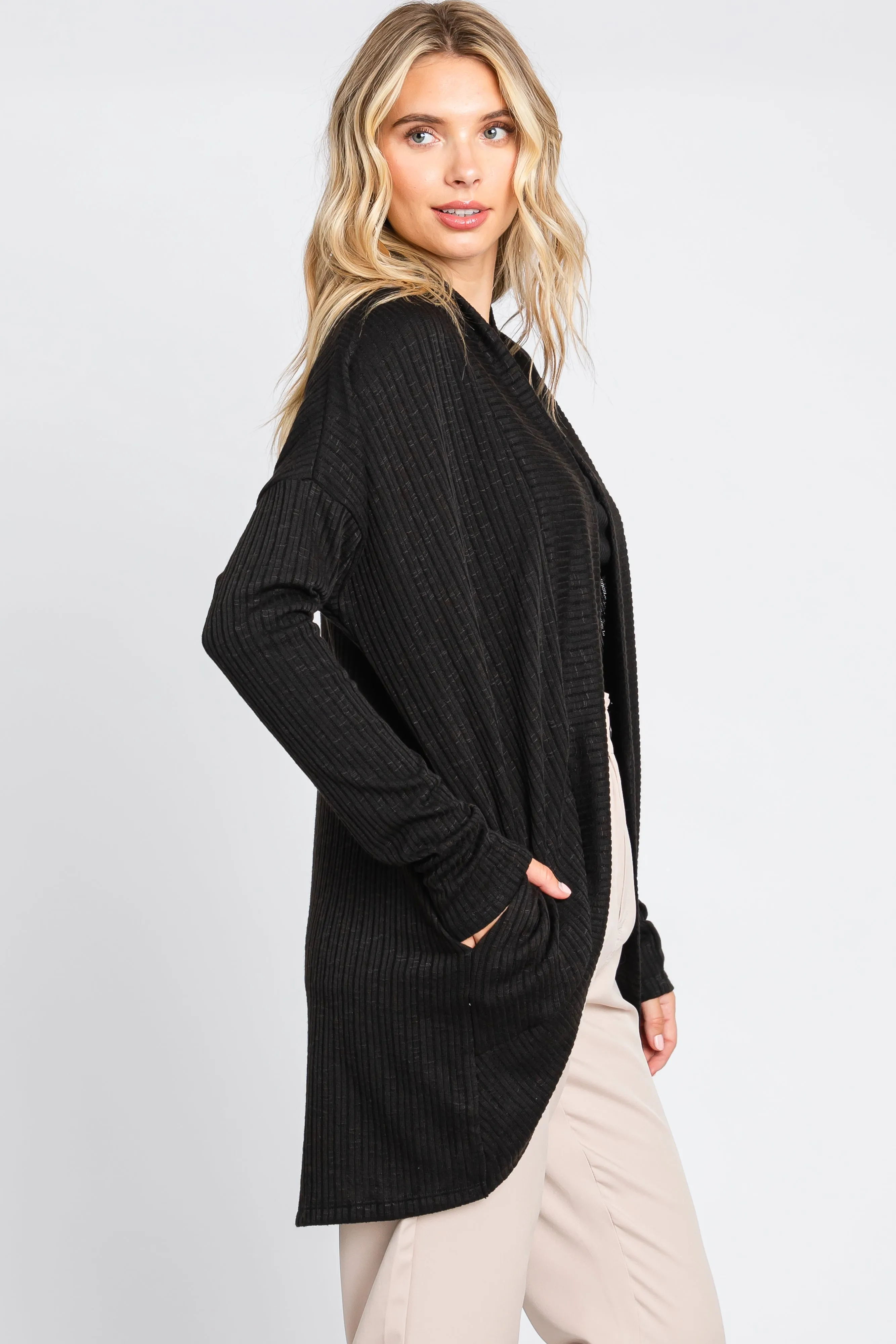 Black Ribbed Open Front Cardigan sold by Pinkblush product image thumbnail 2