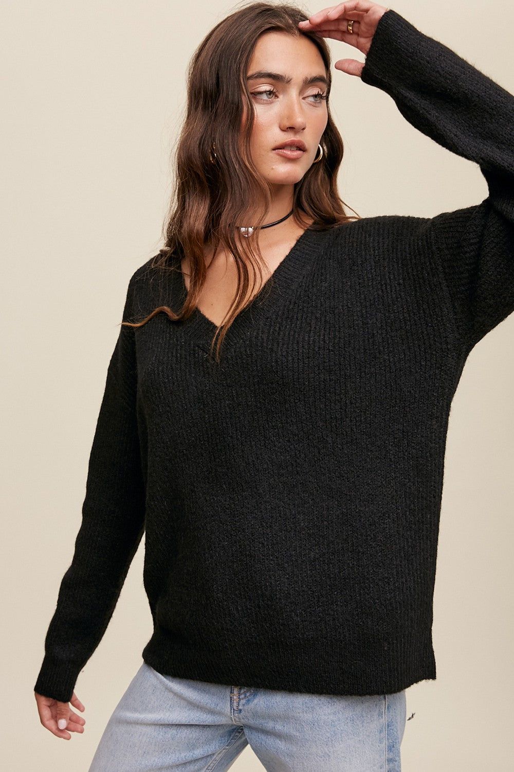 Black V-Neck Relaxed Fit Maternity Sweater sold by Pinkblush product image thumbnail 5