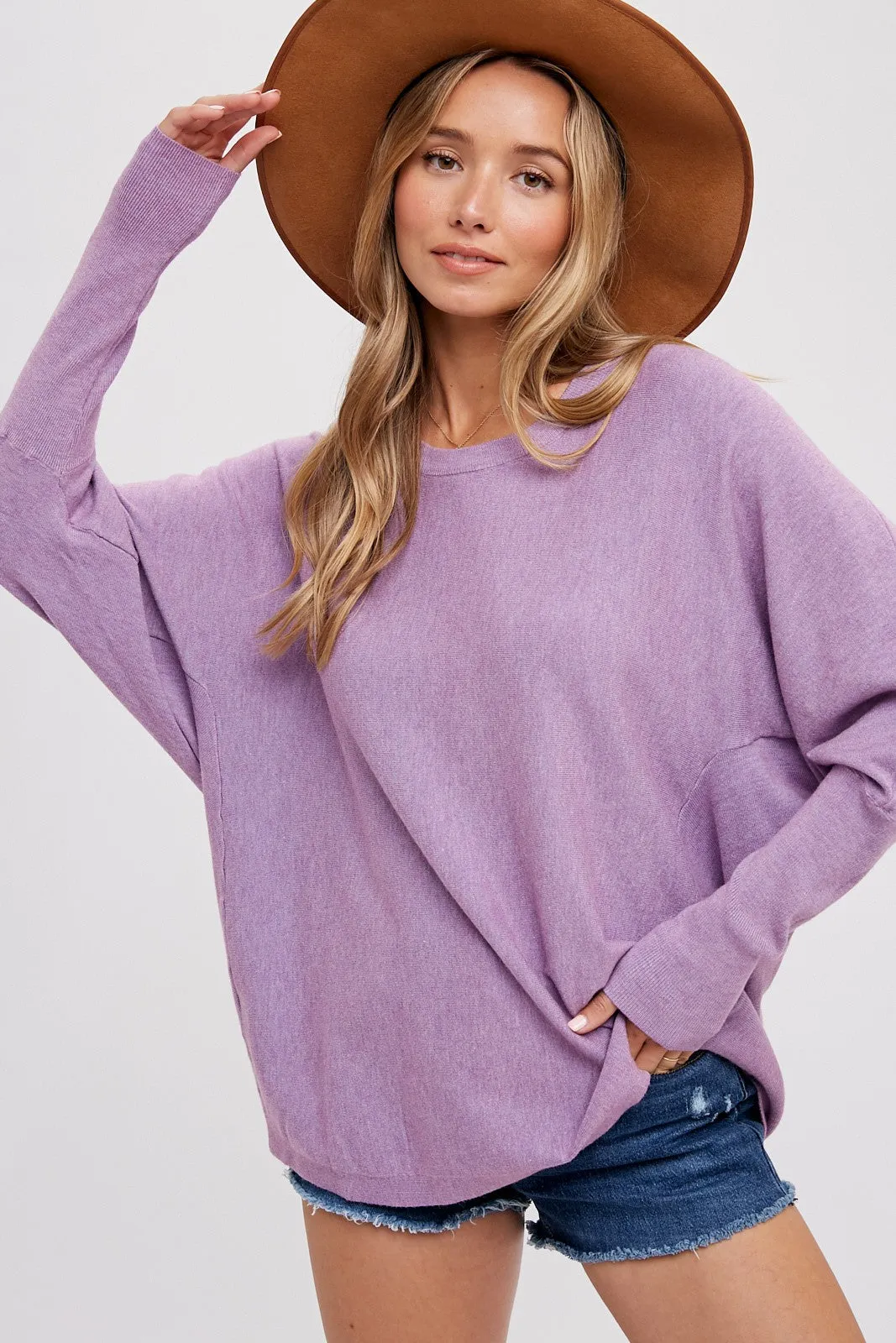 Lavender Knit Long Dolman Sleeve Top sold by Pinkblush