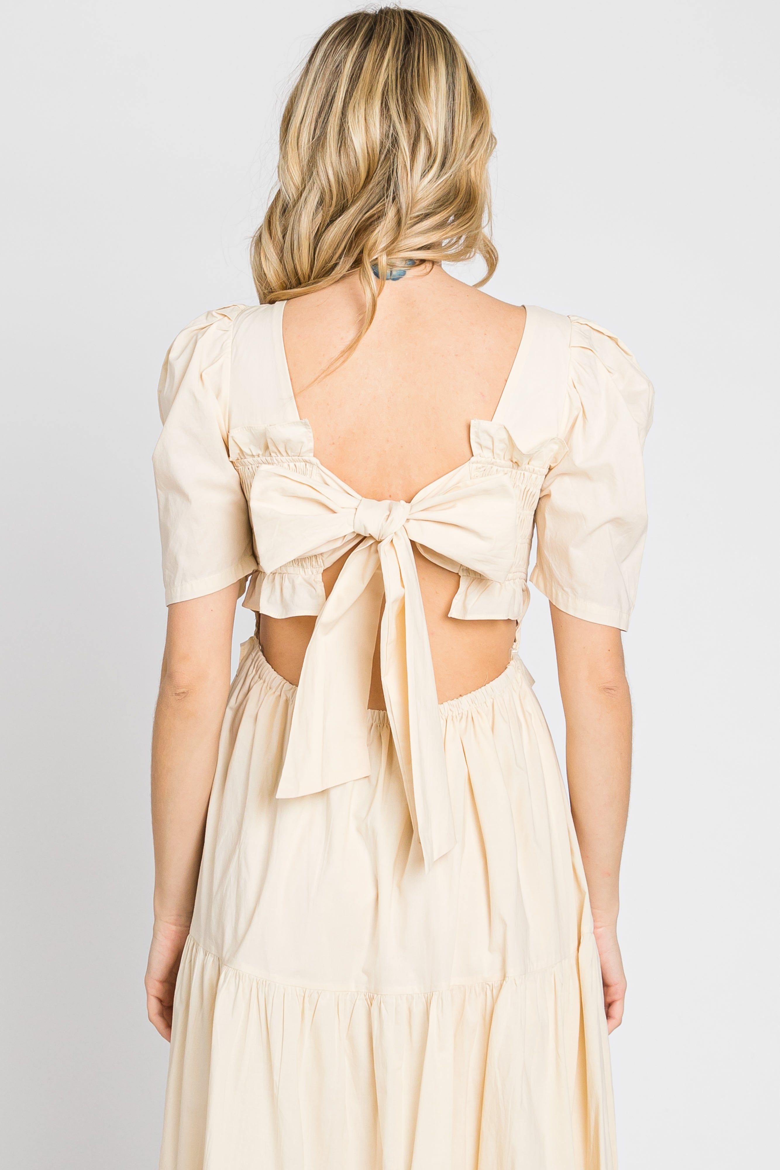 Beige Smocked Tiered Ruffle Midi Dress sold by Pinkblush product image thumbnail 5