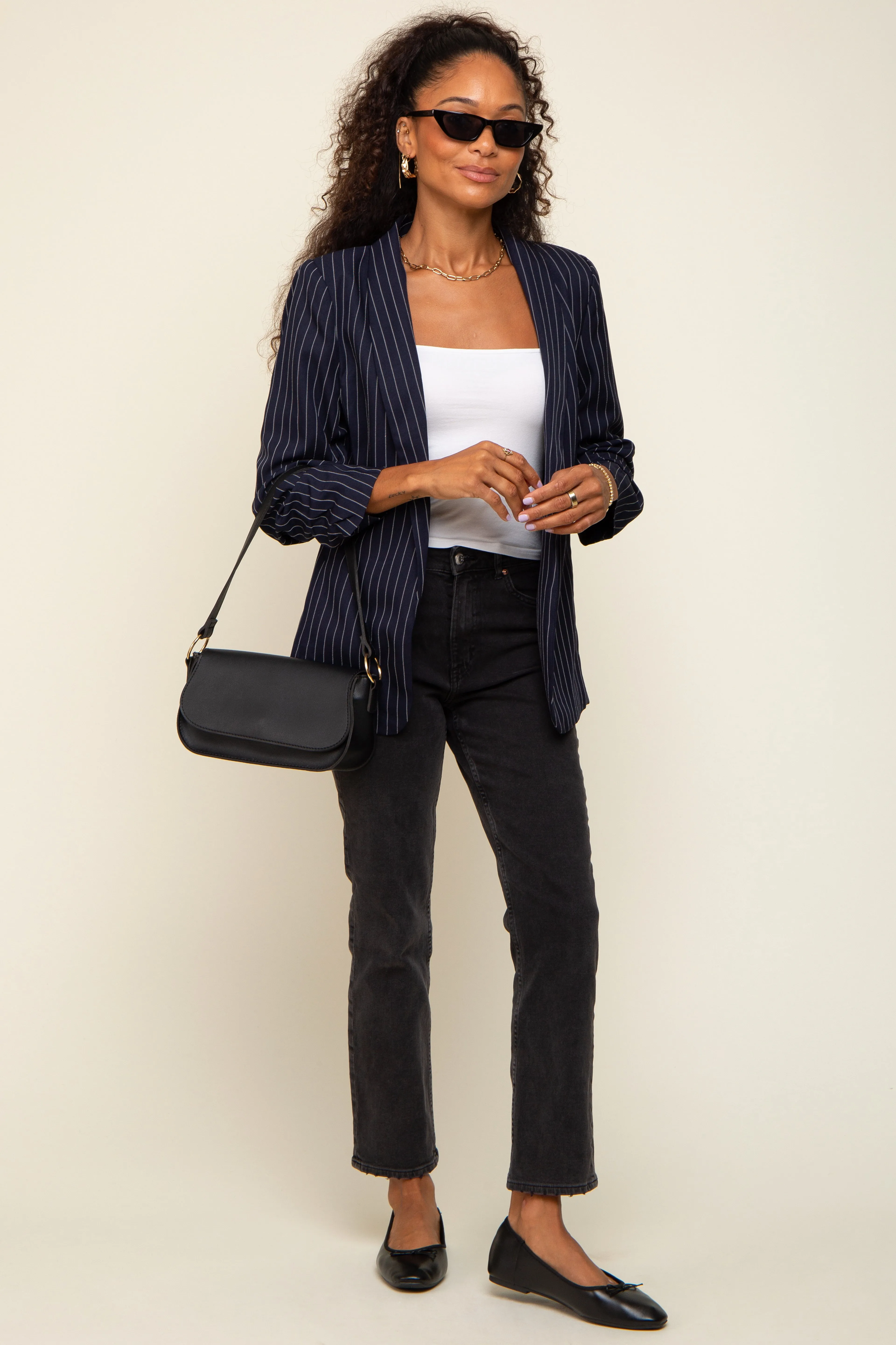 Navy Blue Pinstriped Blazer sold by Pinkblush product image thumbnail 5