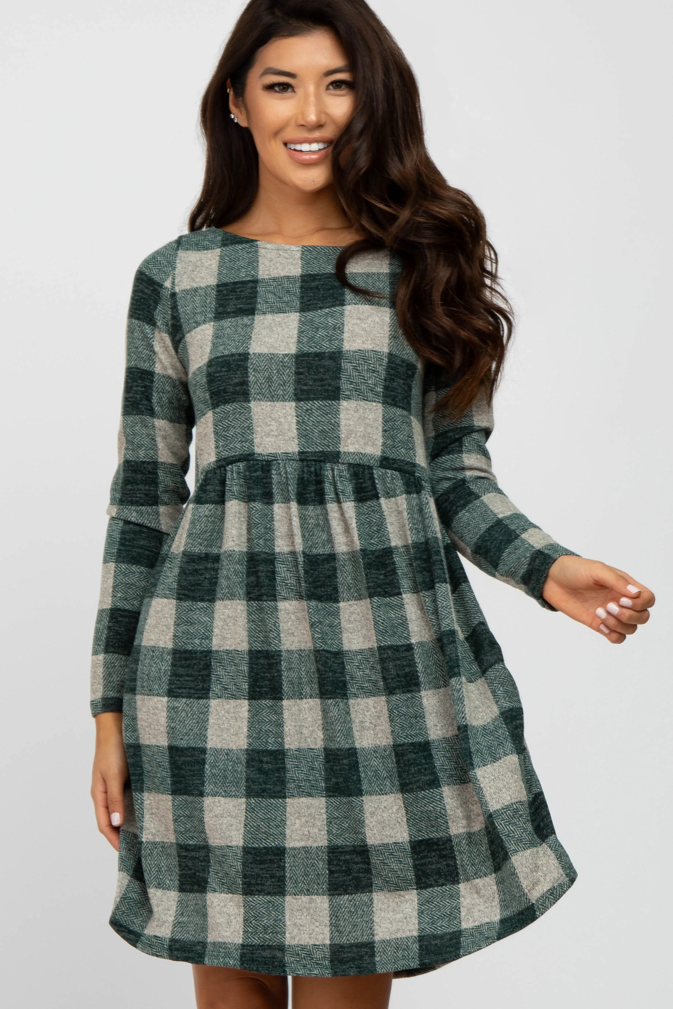 Forest Green Plaid Knit Dress sold by Pinkblush product image thumbnail 2
