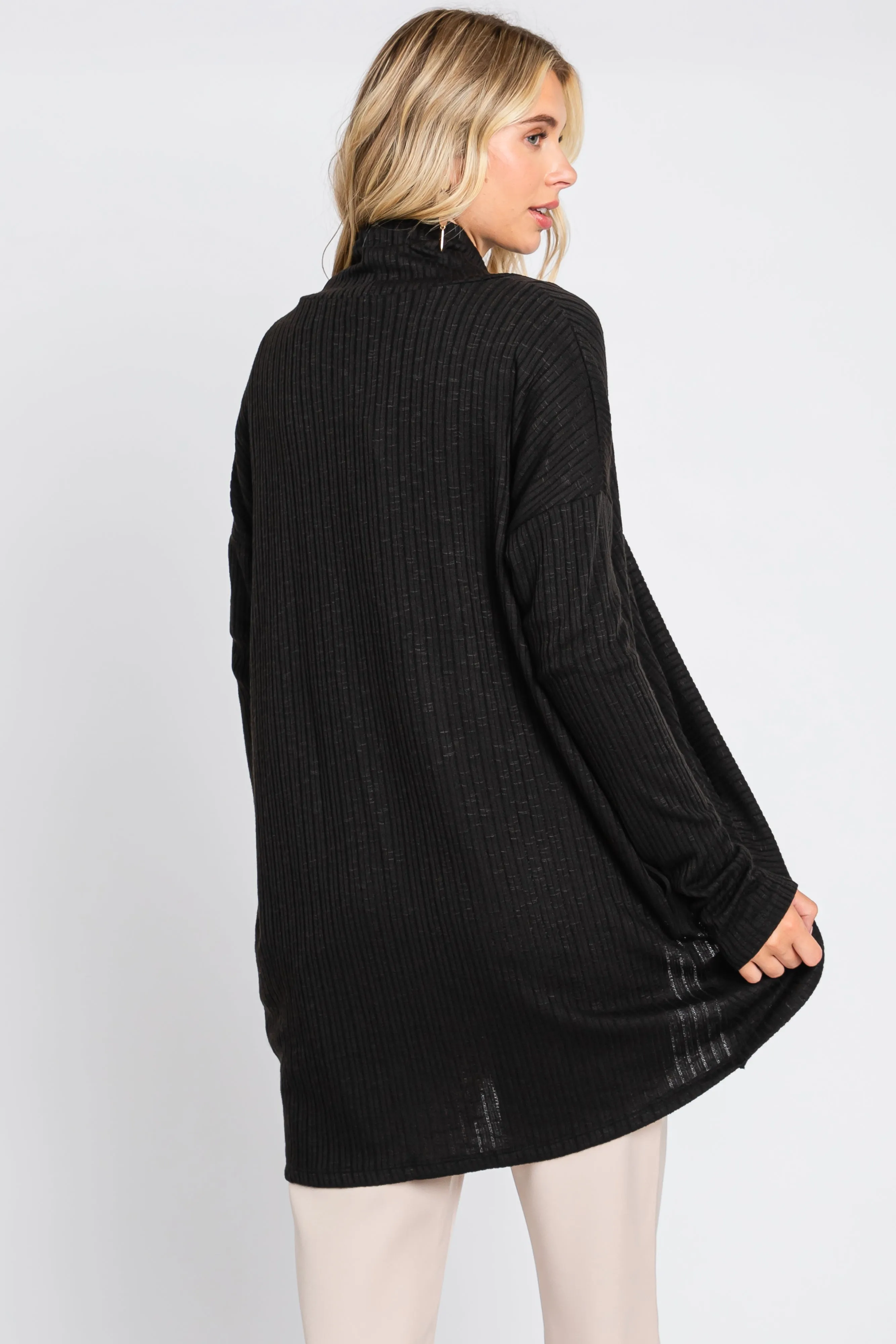 Black Ribbed Open Front Cardigan sold by Pinkblush product image thumbnail 3