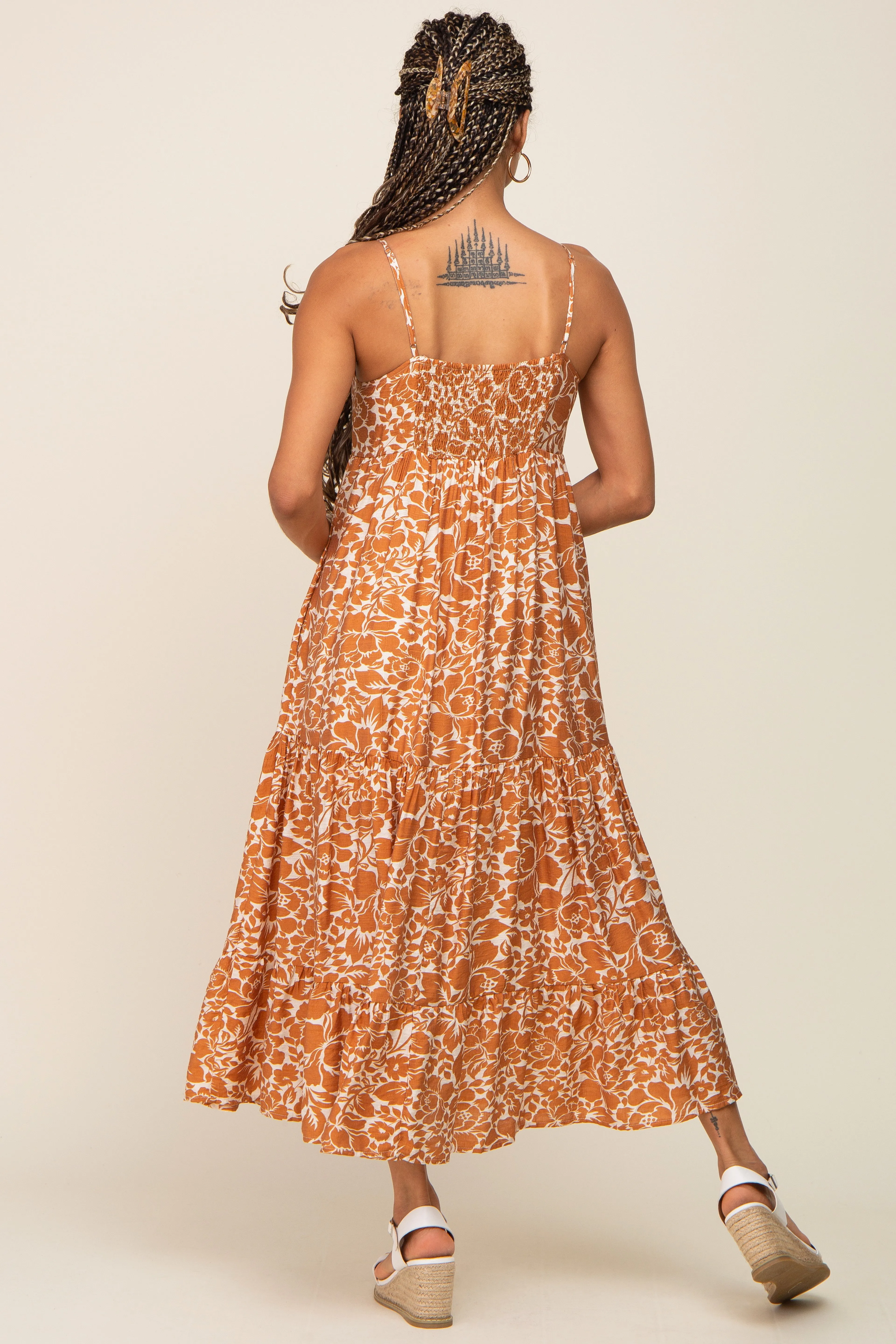 Rust Floral Tiered Midi Dress sold by Pinkblush product image thumbnail 3