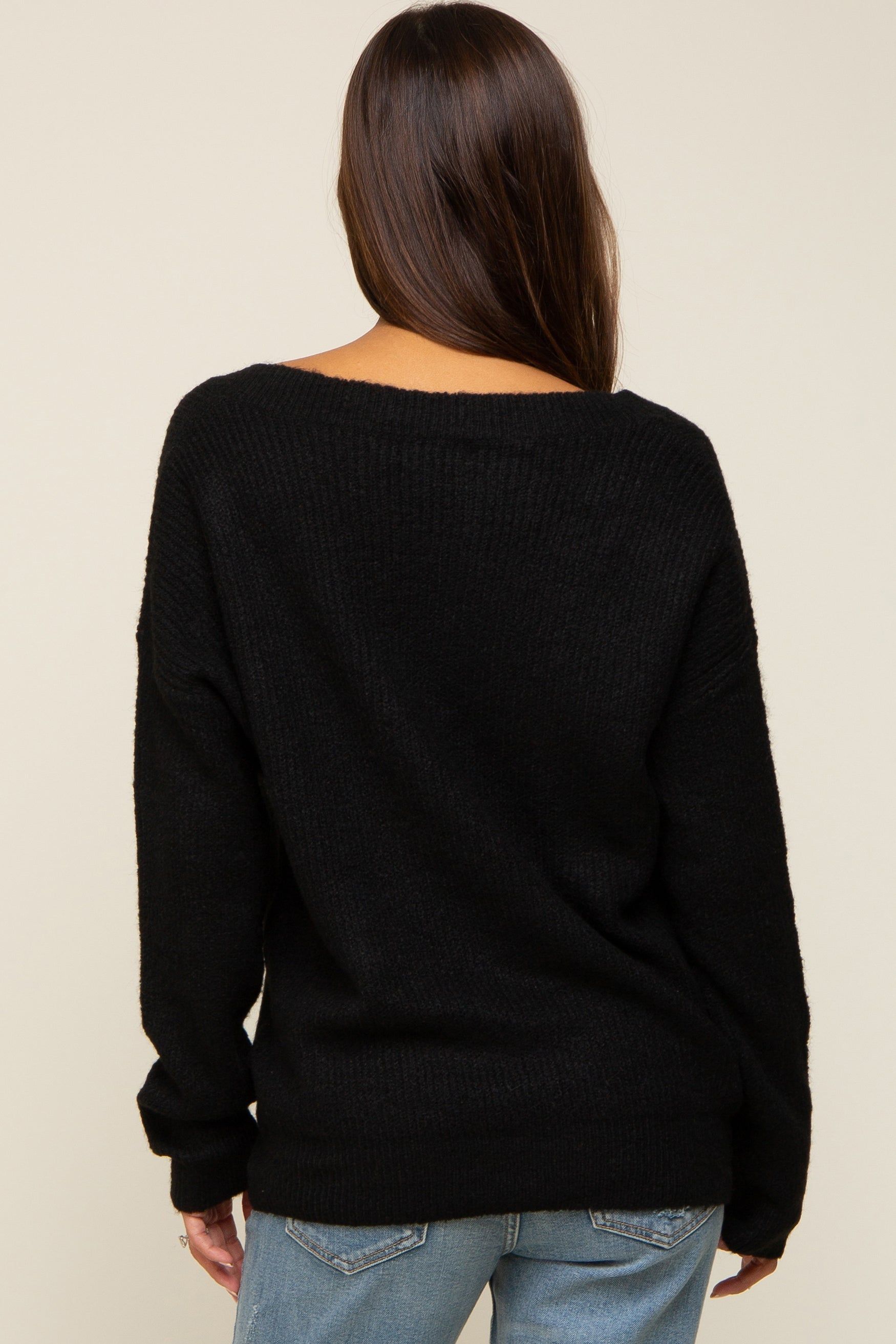 Black V-Neck Relaxed Fit Maternity Sweater sold by Pinkblush product image thumbnail 3