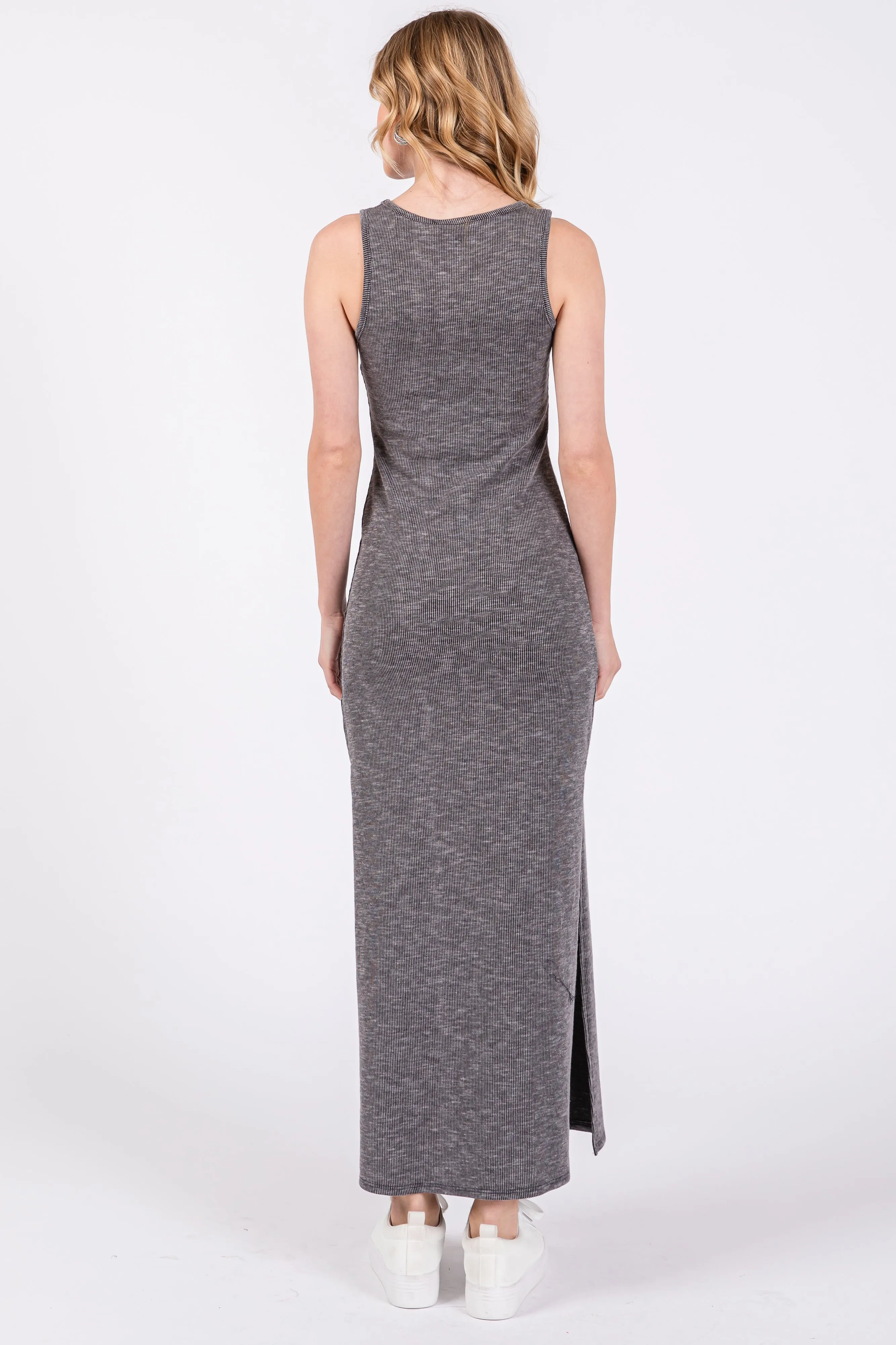 Charcoal Ribbed Sleeveless Side Slit Midi Dress sold by Pinkblush product image thumbnail 3