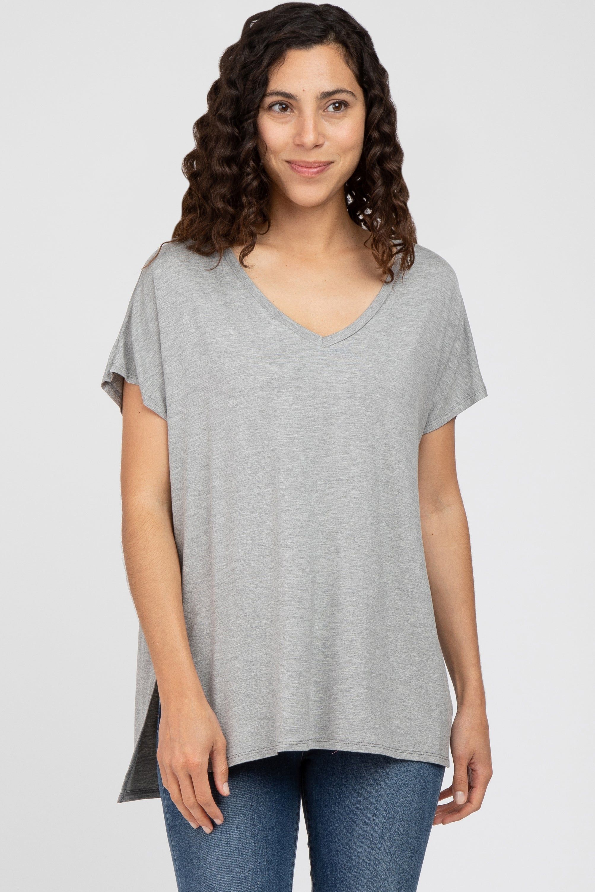 Heather Grey V-Neck Oversized Maternity Short Sleeve Top sold by Pinkblush product image thumbnail 5
