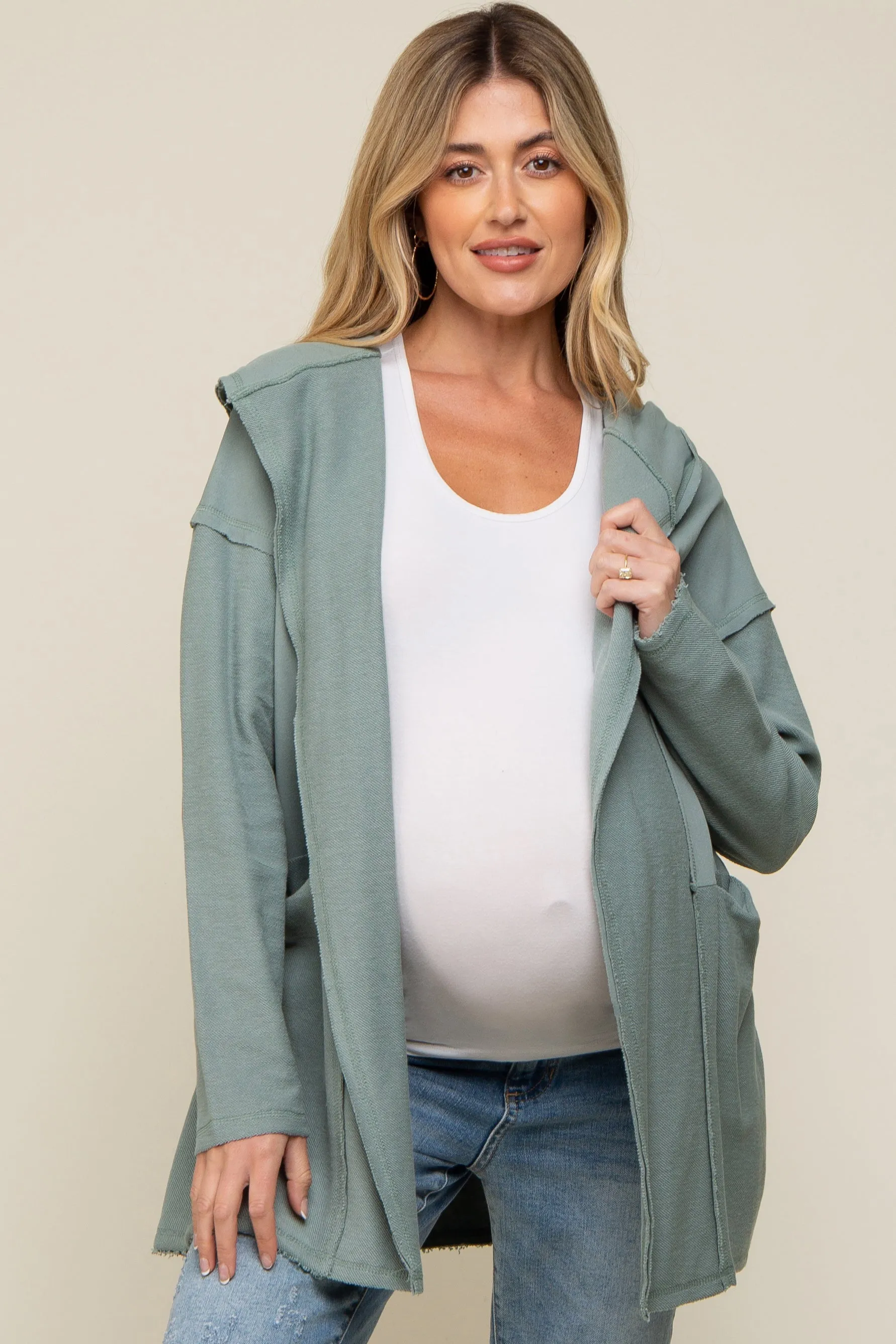 Sage Raw Hem Hooded Maternity Cardigan sold by Pinkblush product image thumbnail 2